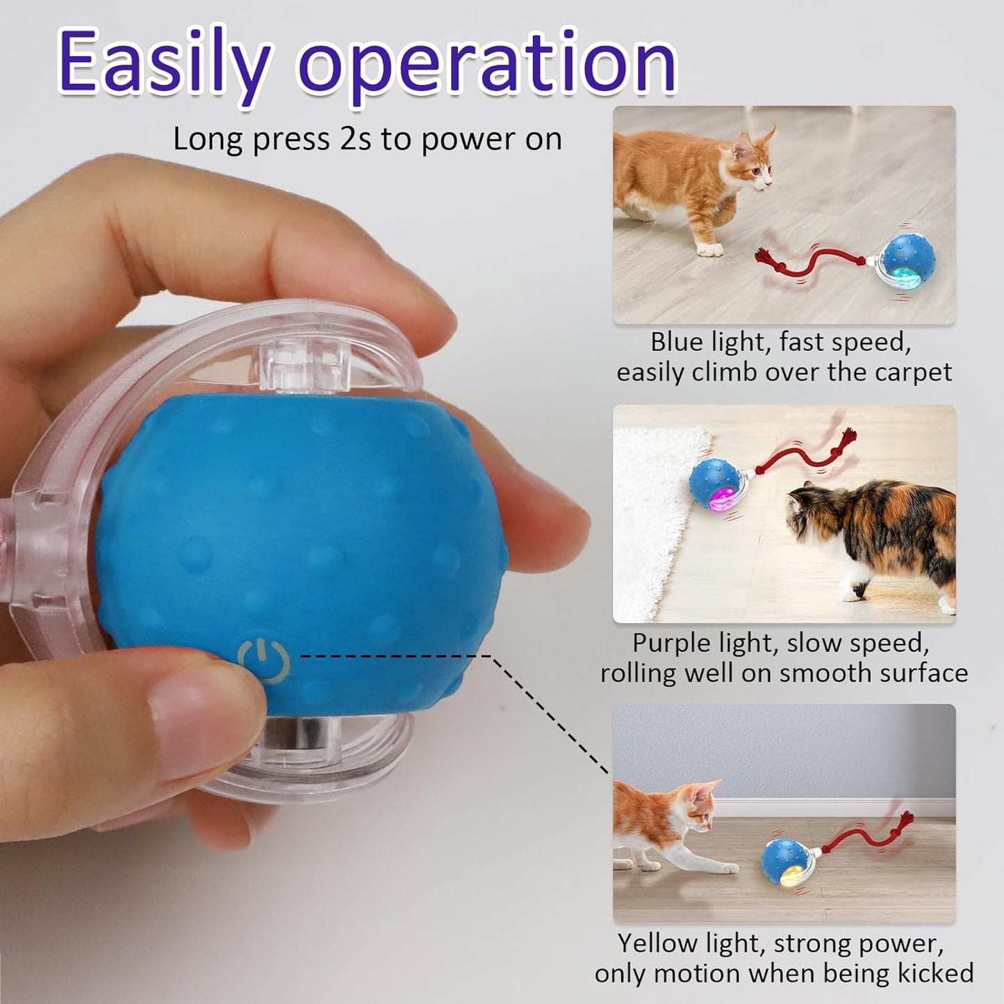 Interactive Cat Toys Ball for Indoor Cats Fast Rolling on Carpet
