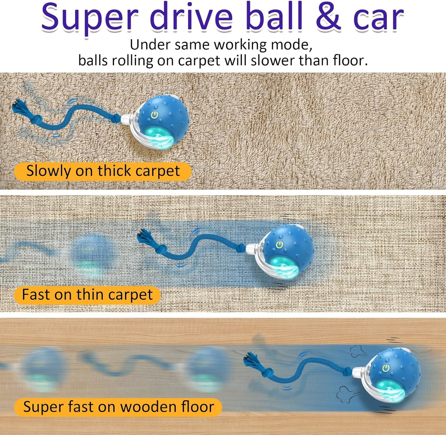 Interactive Cat Toys Ball for Indoor Cats Fast Rolling on Carpet