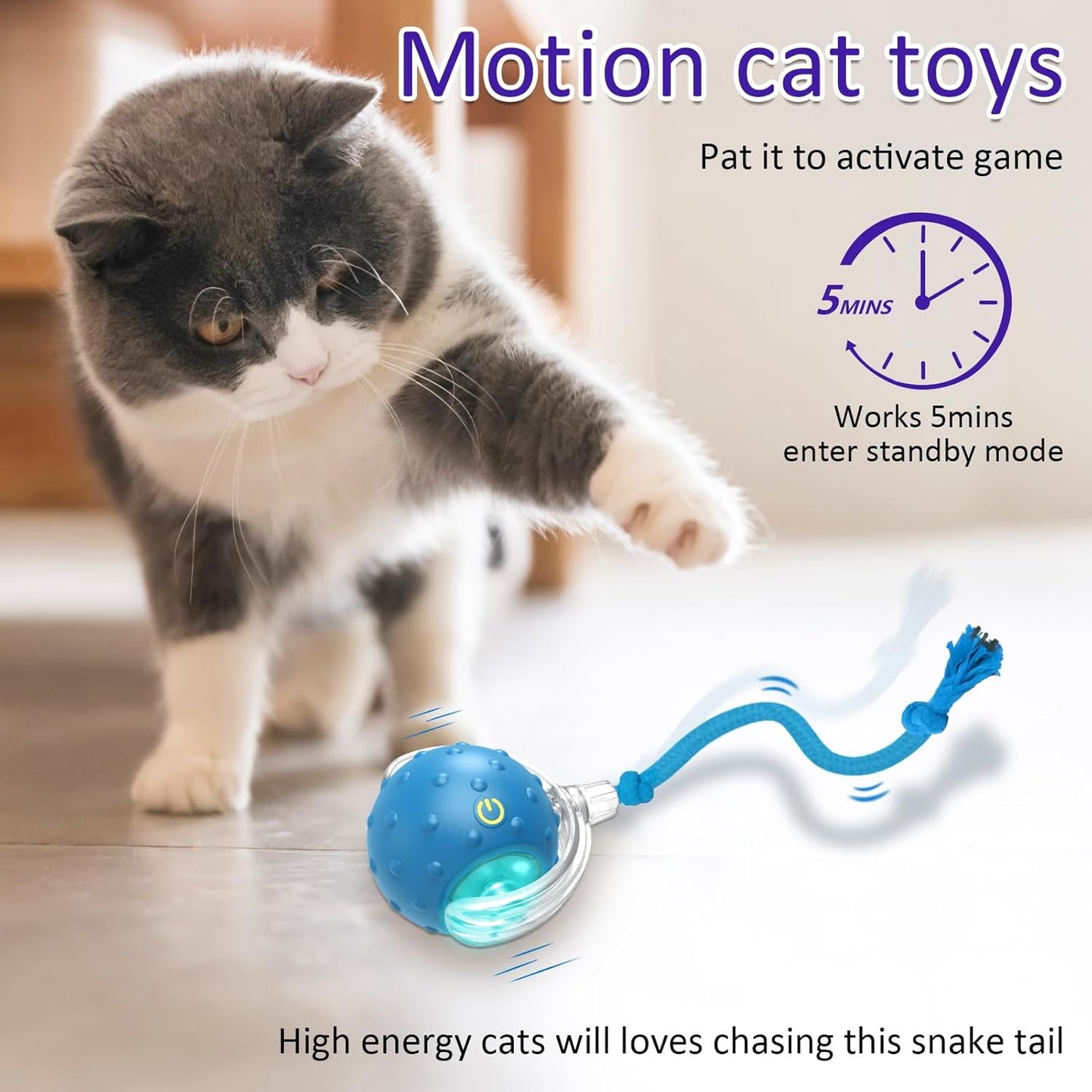Interactive Cat Toys Ball for Indoor Cats Fast Rolling on Carpet