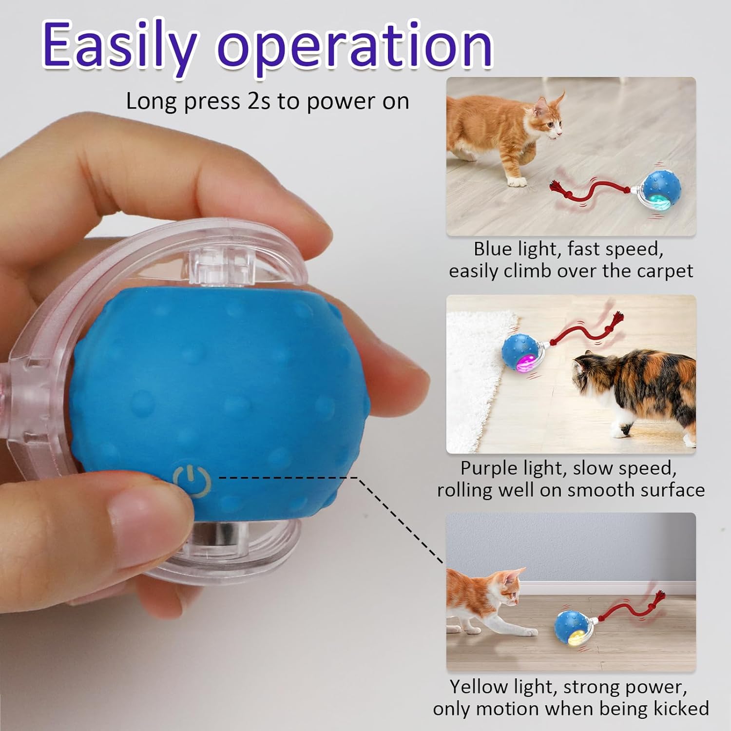 Interactive Cat Toys Ball for Indoor Cats Fast Rolling on Carpet